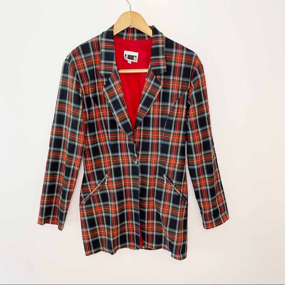 🌻Vintage 90's Shelli Segal Red Plaid Blazer-Size 8